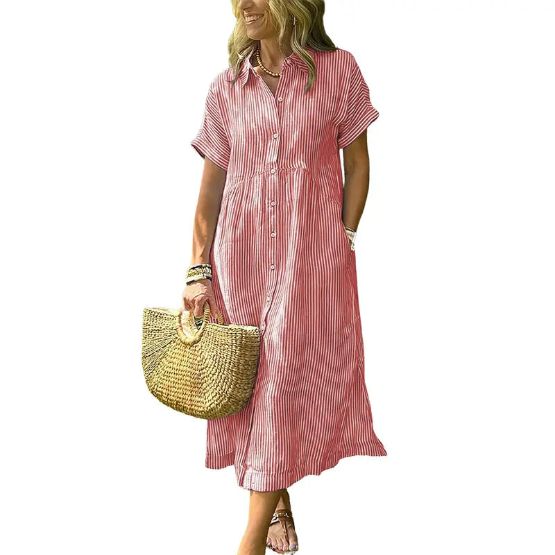 ANDREA™ – Relaxed Striped Summer Midi Dress