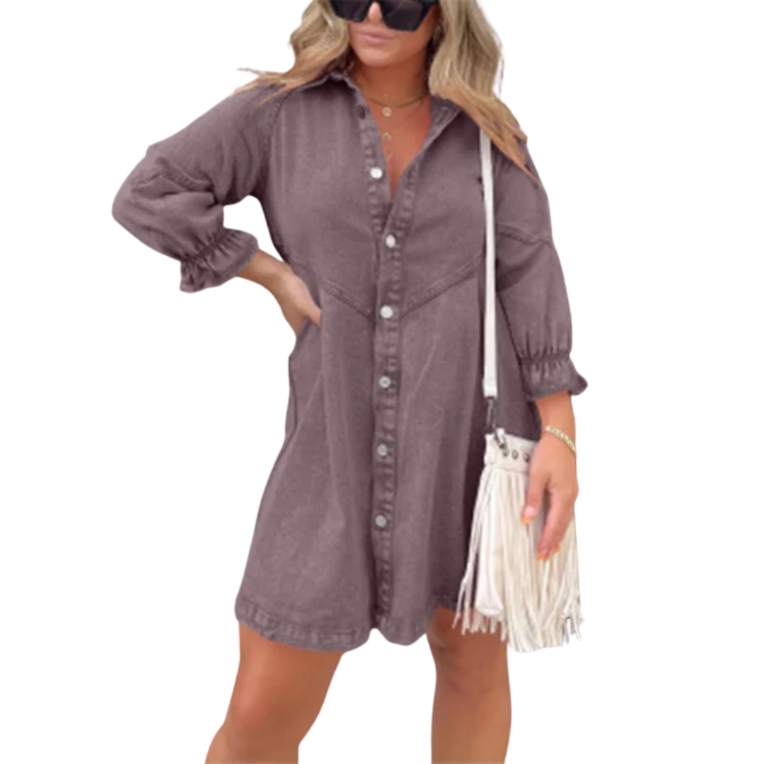 MARENE™ - Elagant Washed Puff Sleeve Mini Dress