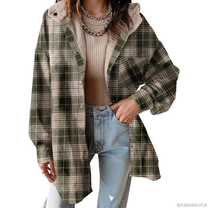 MARIE™ - Flannel Hooded Plaid Shacket Thick Winter Fleece Coat
