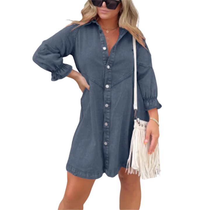 MARENE™ - Elagant Washed Puff Sleeve Mini Dress