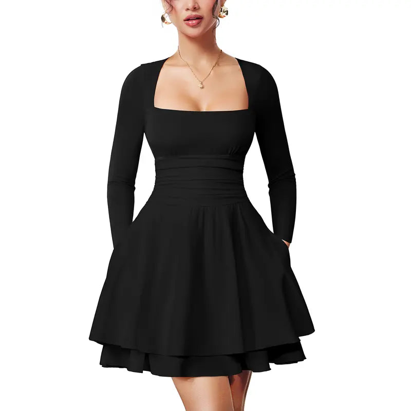 BAYLEE™ – Square Neck Ruffle Hem Corset Mini Dress