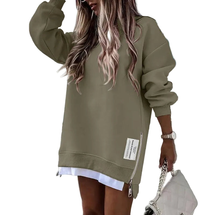 MELISA™ – Casual Drop Shoulder Zipper Slit Sweatshirt Dress