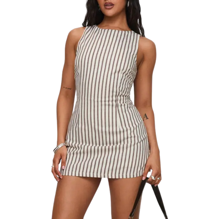 CATHERINE – Easy Fit Brown Stripe Romper