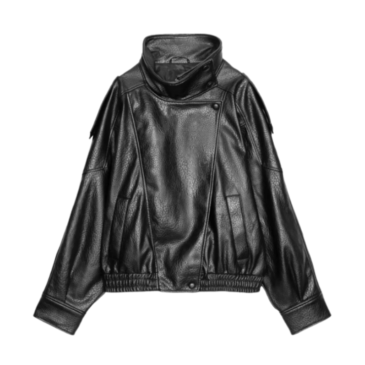 ARCIE™ –  Cozy Faux Leather Stand Collar Oversized Moto Jacket
