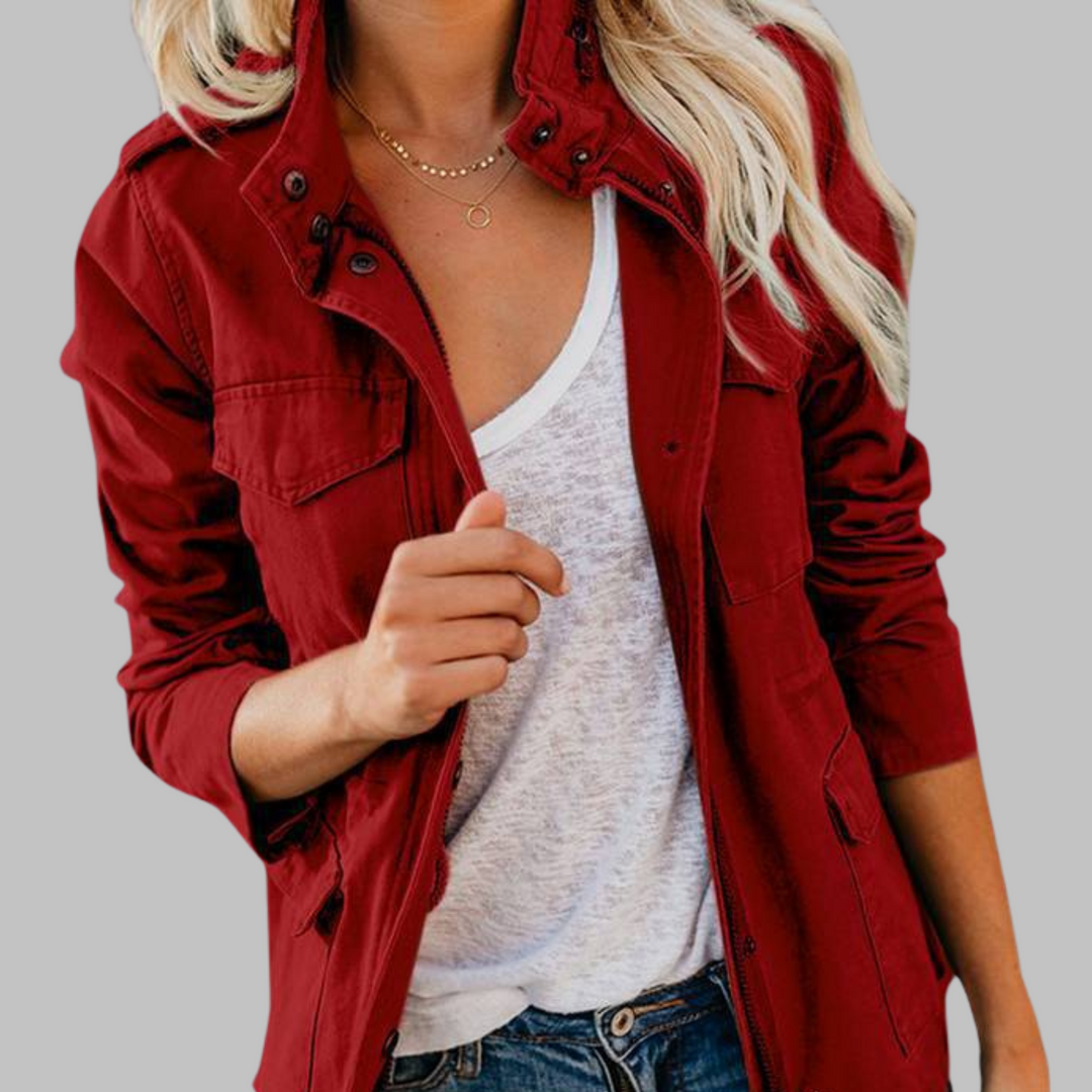 RHODA™ - Vintage Zip Up Button Military Jacket