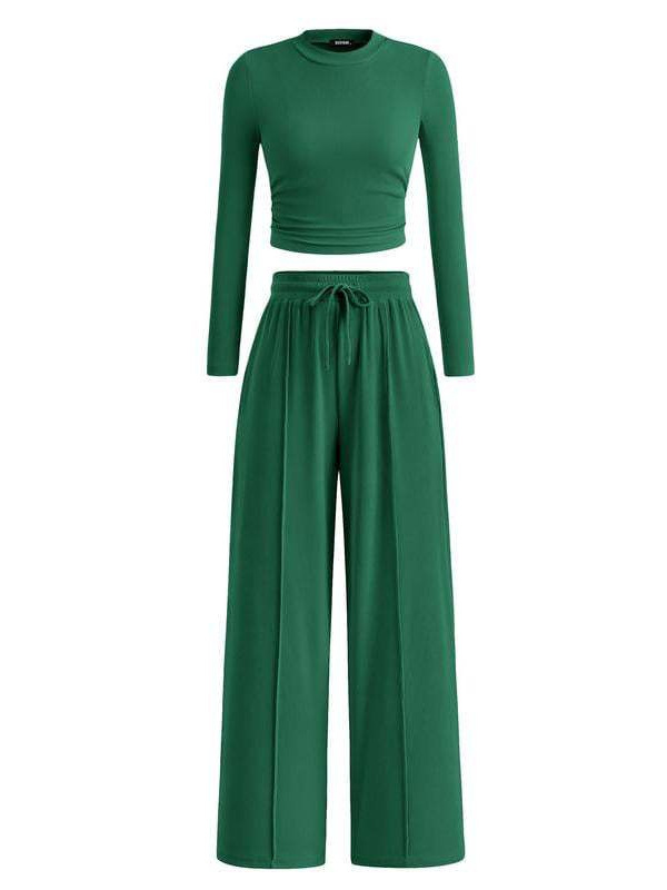 JANE™ – Cozy Ribbed Crop Top & Wide Leg Pants Set
