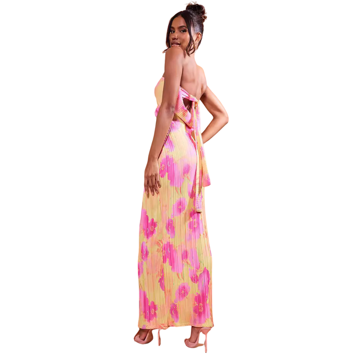SARA™ - Casual Floral Backless Tie-Back Bodycon Dress
