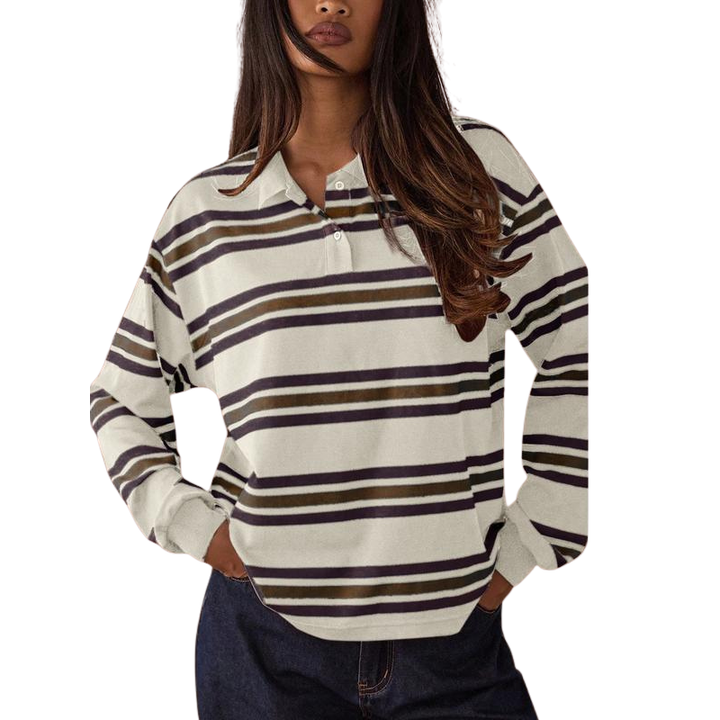 AMARA™ – Relaxed Fit Striped Long Sleeve Polo Sweater