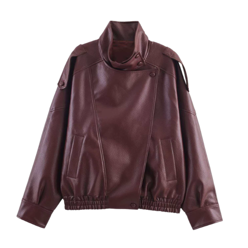 ARCIE™ –  Cozy Faux Leather Stand Collar Oversized Moto Jacket