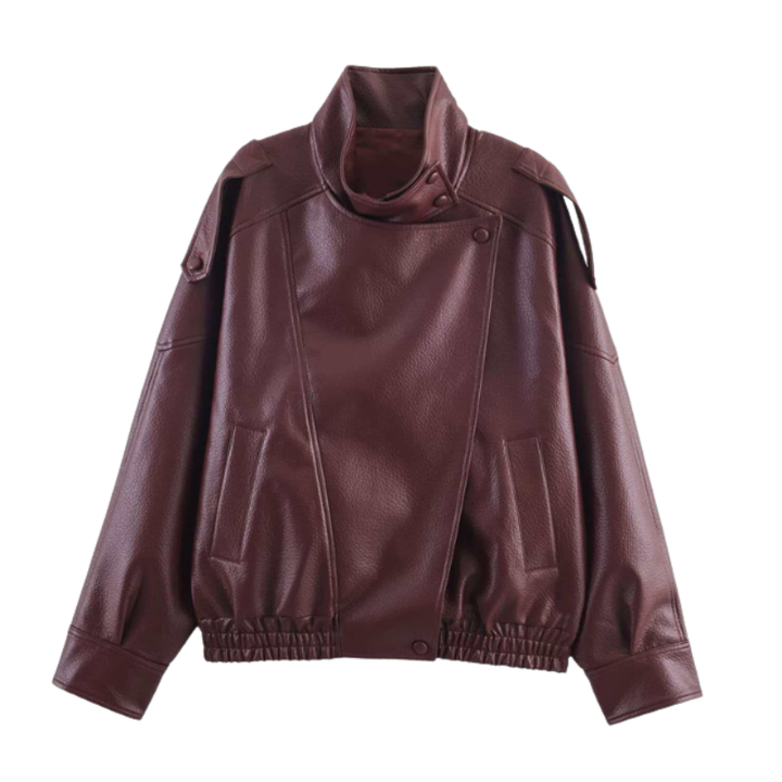 ARCIE™ –  Cozy Faux Leather Stand Collar Oversized Moto Jacket