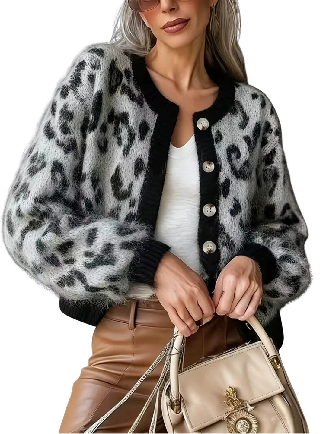 VALERIA™ – Stylish Leopard Print Button-Up Knit Cardigan