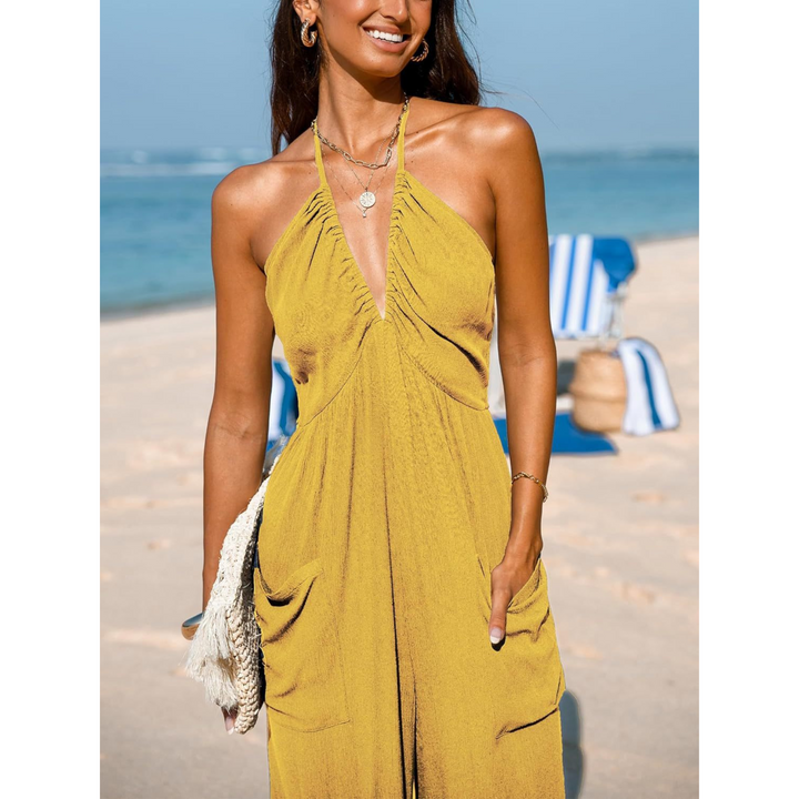 ZULEIKA™ - Elegant Plunge Halter Maxi Jumpsuit