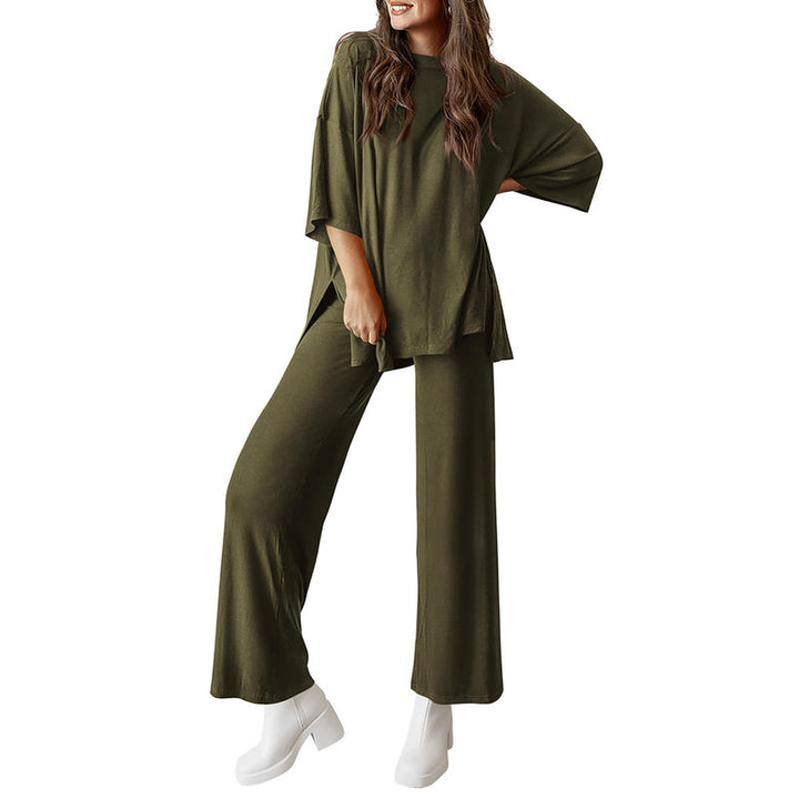 FREYA™ – Short Sleeve Lounge Top & Wide Leg Pants Set