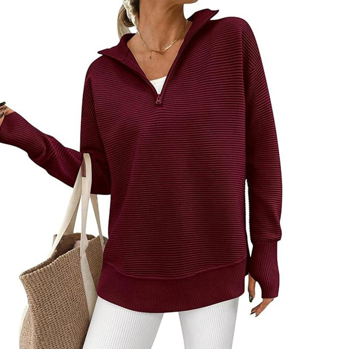 ENNA™ - Women Quarter Zip Rib Knit Pullover Sweater