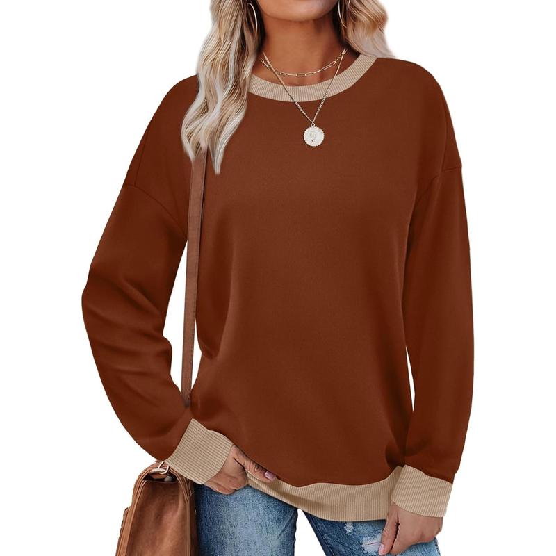 MARGARET™ - Contrast Trim Crew Neck Long Sleeve Tunic Sweatshirt