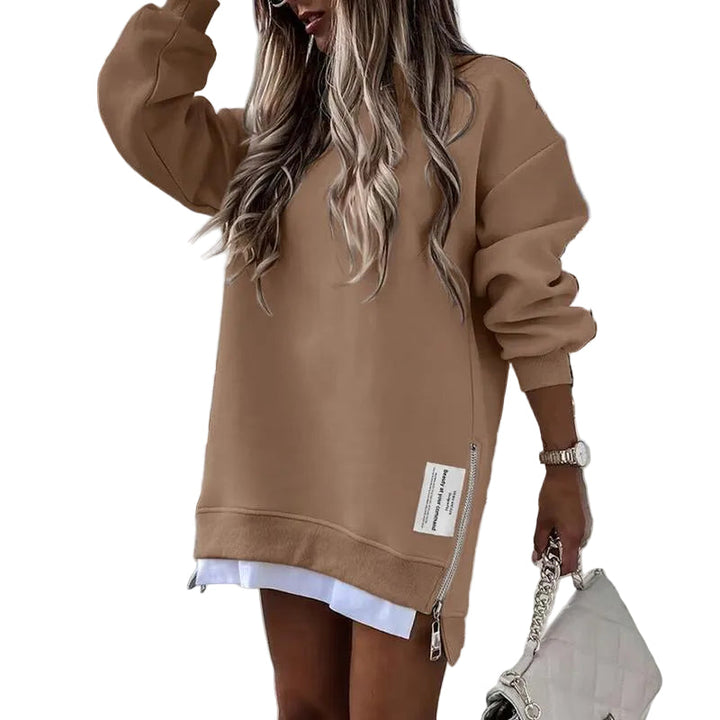 MELISA™ – Casual Drop Shoulder Zipper Slit Sweatshirt Dress