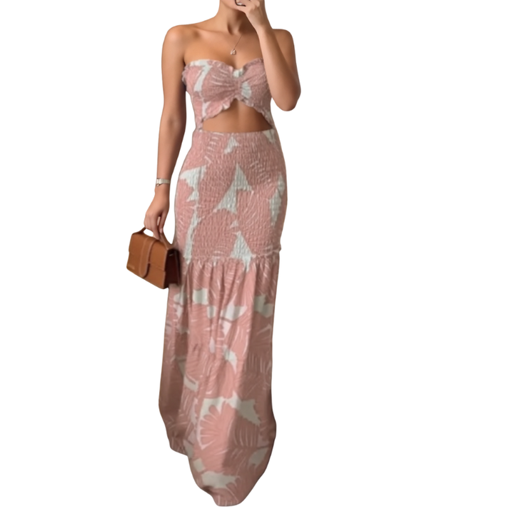 MALIYA™ – Tropical Print Ruched Mermaid Dress