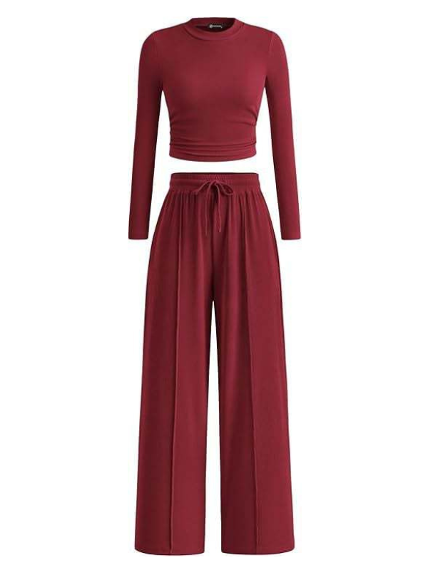 JANE™ – Cozy Ribbed Crop Top & Wide Leg Pants Set