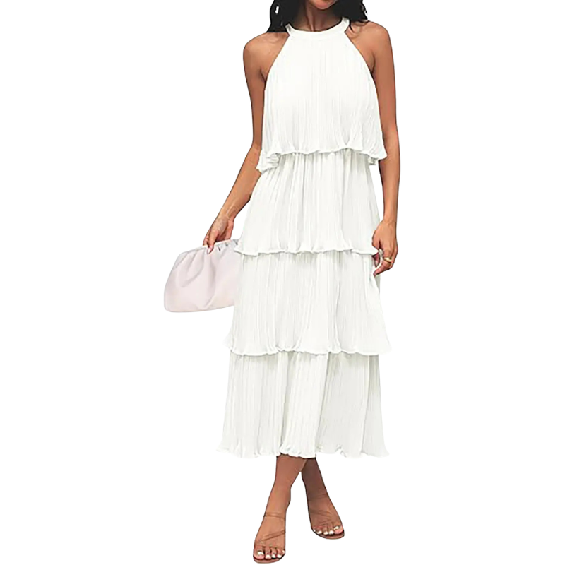 KERRIE™ – Elegant Halter Neck Layered Midi Dress