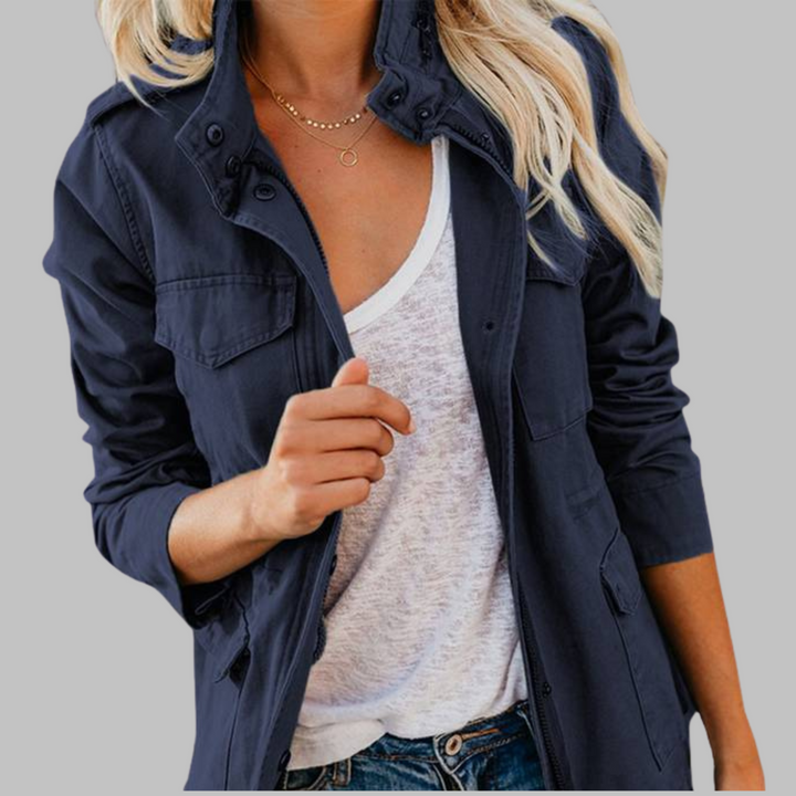 OLGA™ - Vintage Zip Up Button Military Jacket