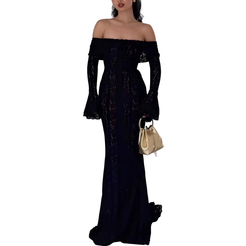 JODY™ – Elegant Off-Shoulder Lace Contrast Dress