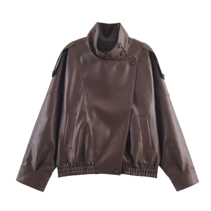 ARCIE™ –  Cozy Faux Leather Stand Collar Oversized Moto Jacket