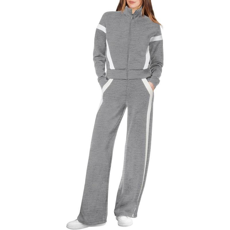 ARIANA™ – Women’s Sporty Zip Up Sweatsuit & Wide Leg Pants Set