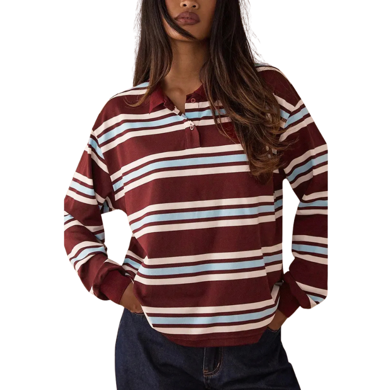 AMARA™ – Relaxed Fit Striped Long Sleeve Polo Sweater