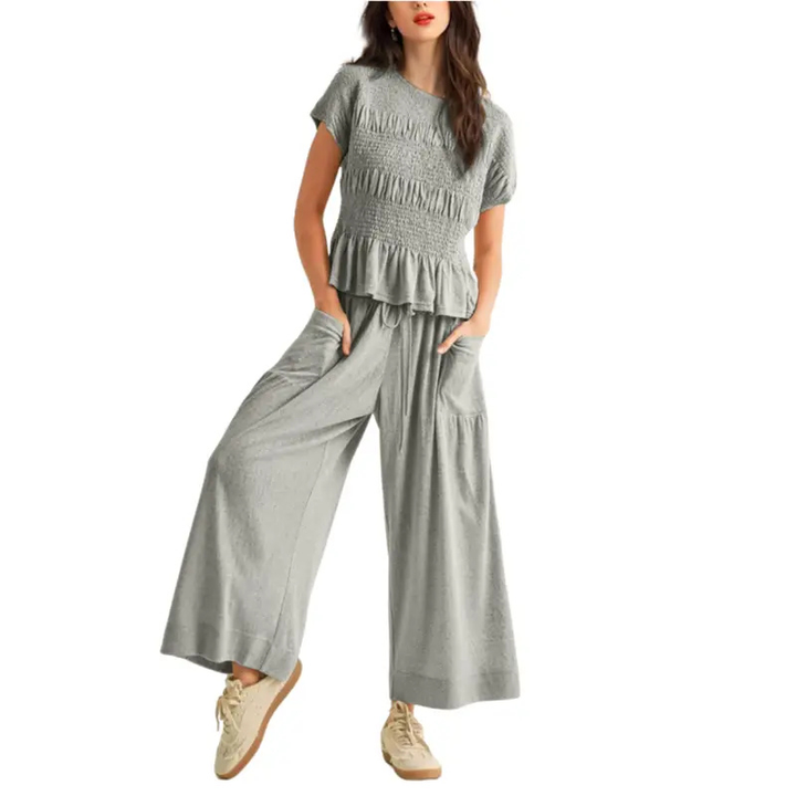 LORRY™ – Casual Boho Inspired 2-Piece Smocked Top and Wide Leg Pants Set
