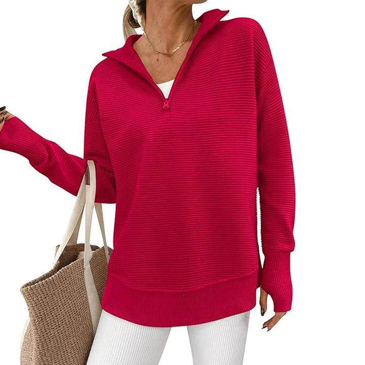 ENNA™ - Women Quarter Zip Rib Knit Pullover Sweater