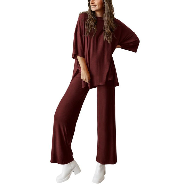 FREYA™ – Short Sleeve Lounge Top & Wide Leg Pants Set
