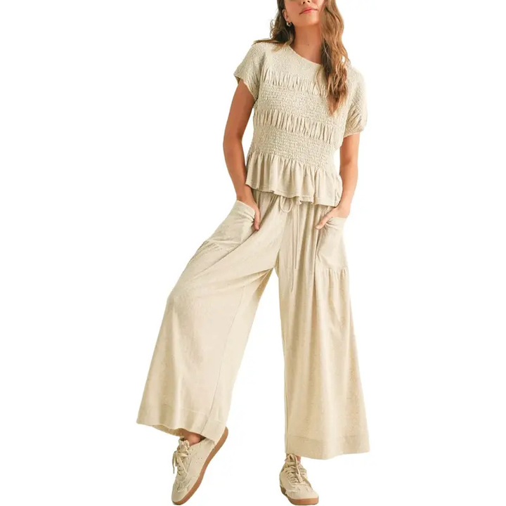 LORRY™ – Casual Boho Inspired 2-Piece Smocked Top and Wide Leg Pants Set