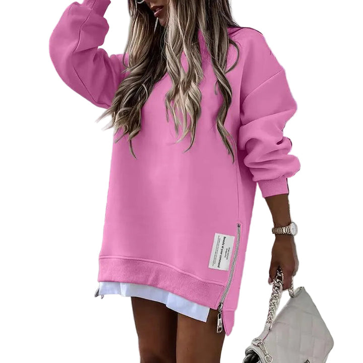 MELISA™ – Casual Drop Shoulder Zipper Slit Sweatshirt Dress