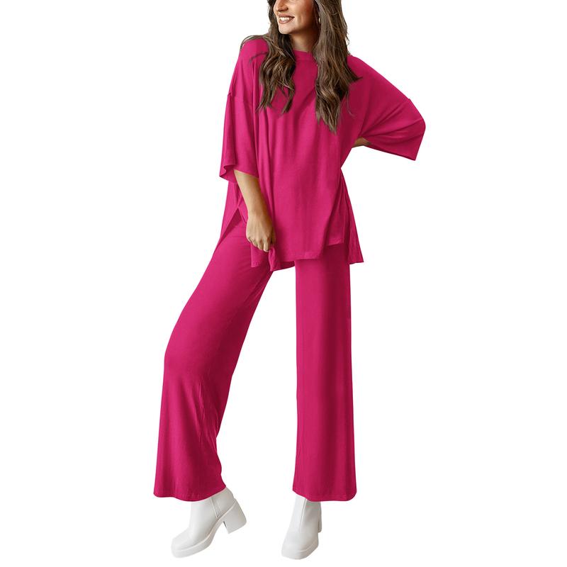 FREYA™ – Short Sleeve Lounge Top & Wide Leg Pants Set