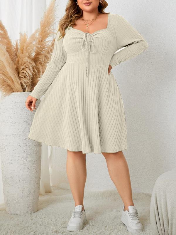 KATE™ - Plus Size Ribbed Sweetheart Neck A-Line Dress for Fall