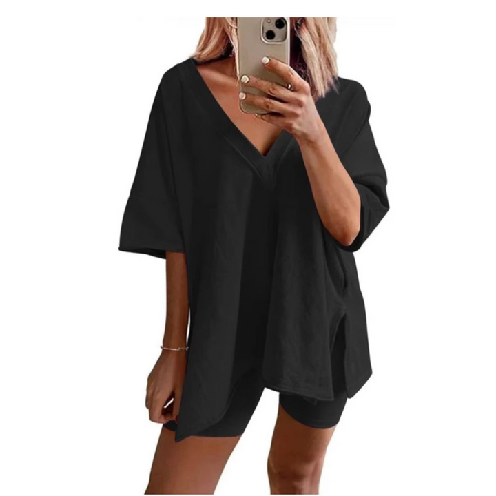 RAMLYN™ – Casual Oversized V-Neck and Short Set