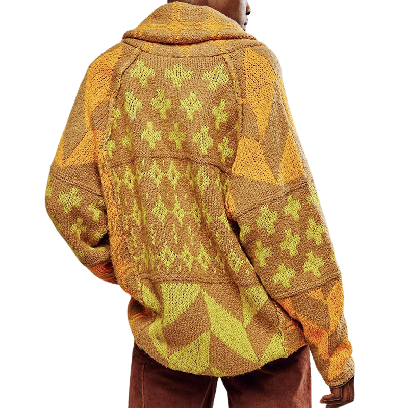 GEORGINA™ – Oversized Print Knit Coat with Button Down Collar