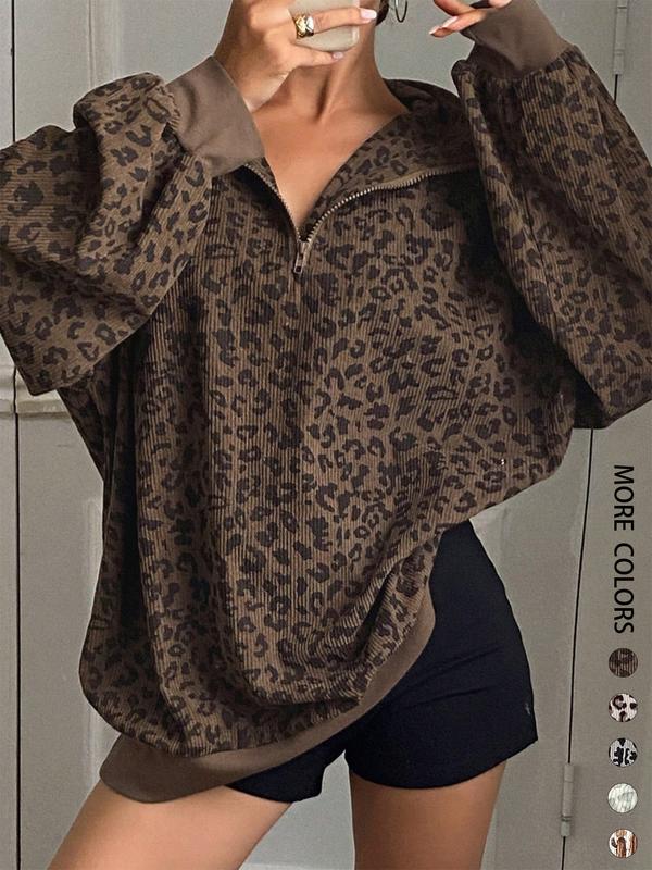SAVANNAH™ - Casual Leopard Print Zip-Up Sweatshirt for Fall