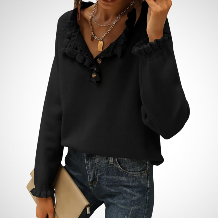 WYNN™ - Chic Long Sleeve Pullover Half Button Sweater