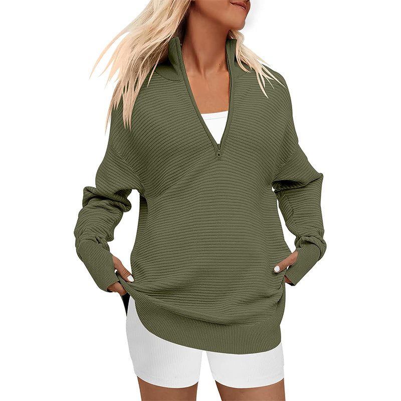 ENNA™ - Women Quarter Zip Rib Knit Pullover Sweater
