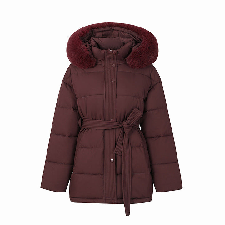 MIA™ - Versatile Solid Color Fluffy Hooded Zip-Up Belted Coat