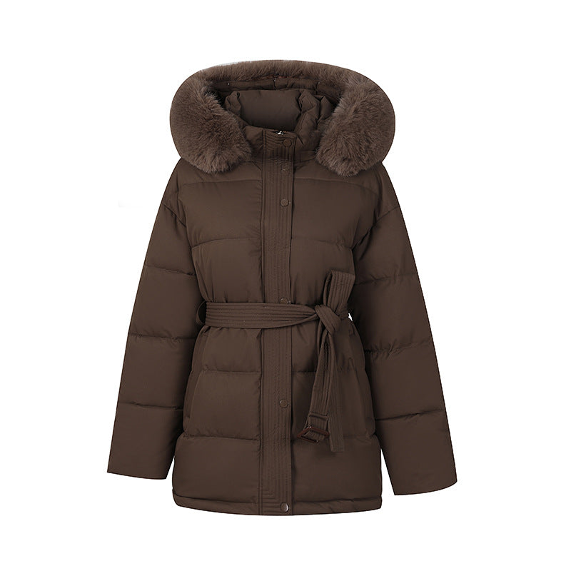 MIA™ - Versatile Solid Color Fluffy Hooded Zip-Up Belted Coat