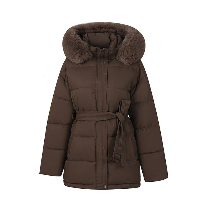 MIA™ - Versatile Solid Color Fluffy Hooded Zip-Up Belted Coat