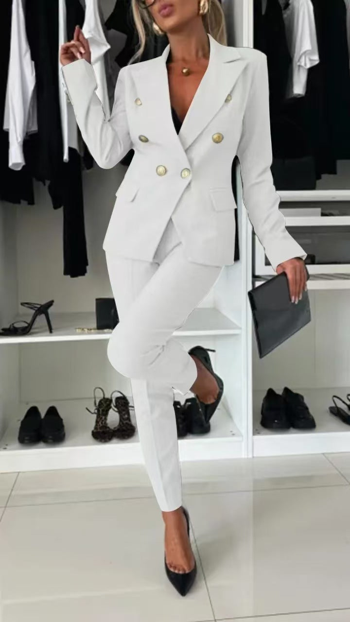 PENNIE™ - Classy Collar Blazer and Flared Pants Set