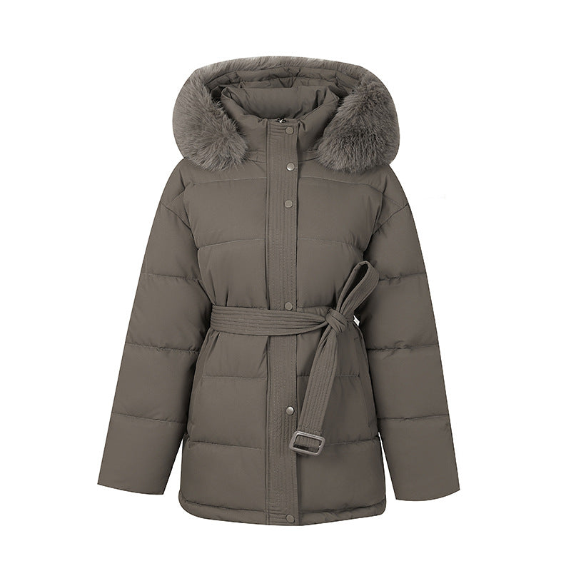 MIA™ - Versatile Solid Color Fluffy Hooded Zip-Up Belted Coat