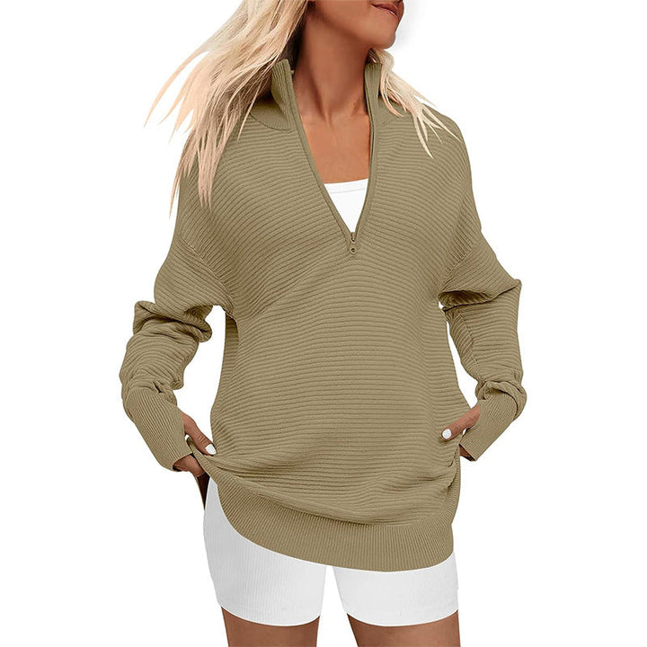 ENNA™ - Women Quarter Zip Rib Knit Pullover Sweater