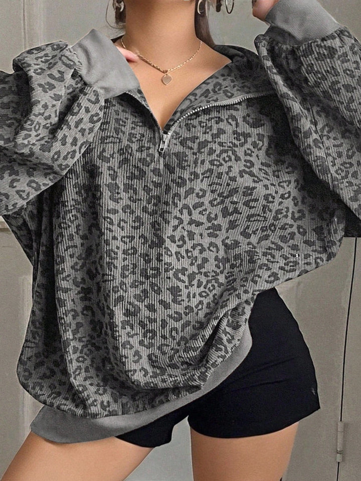 SAVANNAH™ - Casual Leopard Print Zip-Up Sweatshirt for Fall