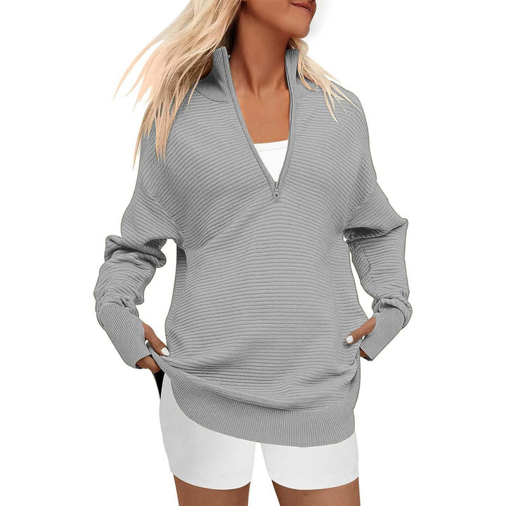 ENNA™ - Women Quarter Zip Rib Knit Pullover Sweater