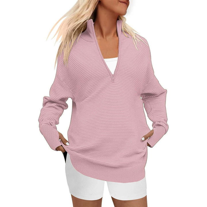 ENNA™ - Women Quarter Zip Rib Knit Pullover Sweater