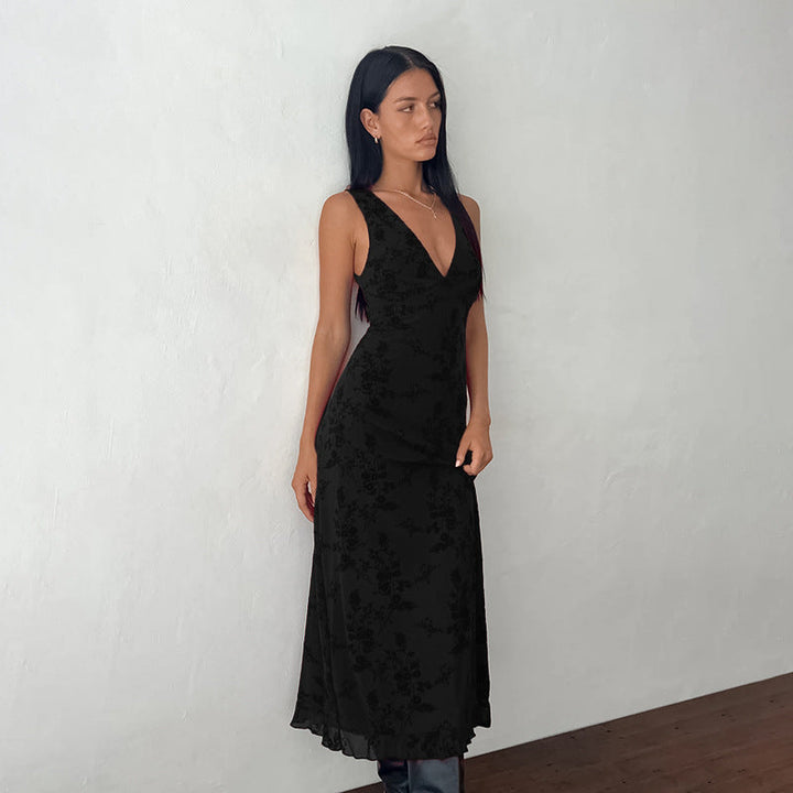 LARA™ - Classy Floral Print V-Neck Sleeveless Maxi Dress